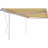 vidaXL Manual Retractable Awning with Posts, 4.5x3m, UV and Water-Resistant Polyester Fabric, Adjustable Angle and Height, Lightweight Aluminium Frame – Yellow and White