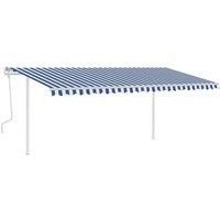 "vidaXL Manual Retractable Awning with Posts, 5x3 m in Blue and White, Rust-Resistant Aluminium Frame, Water and UV-Resistant Fabric"