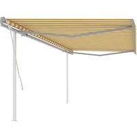 vidaXL Manual Retractable Awning With Posts 5X3 M Yellow And White