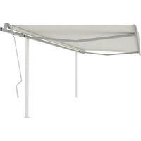 vidaXL Manual Retractable Awning Folding Arm Manual Retractable Awning Outdoor Sunshade Patio Garden Balcony with Posts 4,5x3,5 m Cream