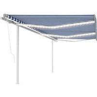vidaXL Manual Retractable Awning Folding Arm Manual Retractable Awning Outdoor Sunshade Patio Garden with LED 6x3.5 m Blue and White