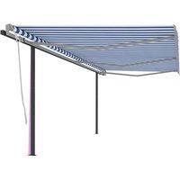 vidaXL Manual Retractable Awning Folding Arm Sun Shade Manual Retractable Awning Outdoor Sunshade Patio Garden with Posts 6x3 m Blue and White