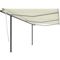 vidaXL Manual Retractable Awning 6x3m - Outdoor Patio Sun Shade, UV & Water-Resistant, Adjustable Cream Canopy with Aluminium Frame & Iron Posts