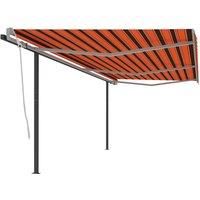 vidaXL Manual Retractable Awning Folding Arm Sun Shade Manual Retractable Awning Outdoor Sunshade Patio Garden with Posts 6x3 m Orange and Brown