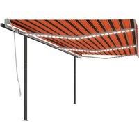 vidaXL Manual Retractable Awning Folding Arm Sun Shade Manual Retractable Awning Outdoor Sunshade Patio Garden with LED 6x3 m Orange and Brown