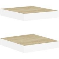 vidaXL Floating Wall Shelves 2 pcs Oak and White 23x23.5x3.8 cm MDF