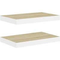 vidaXL Floating Wall Shelves 2 pcs | Oak and White 40x23x3.8 cm | Honeycomb MDF and Metal | Invisible Mounting System