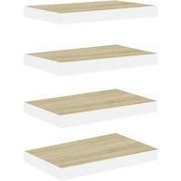 vidaXL Floating Wall Shelves Set of 4, Fascinating Oak and White Design, Durable MDF and Metal Frame, Suitable for Various Decors, Ideal for Displaying Collectibles, Books, Awards