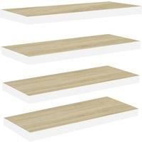 vidaXL Floating Wall Shelves, Set of 4, Honeycomb MDF and Metal, Oak and White Finish, Invisible Mounting, 80x23.5x3.8 cm, Perfect for Displaying Collectibles