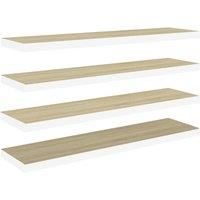 vidaXL Four-Piece Floating Wall Shelves Set in Oak and White - Modern Design Honeycomb MDF and Metal Frame 90x23.5x3.8 cm - Easy to Install for Home or Office Decor