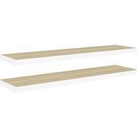 vidaXL Floating Wall Shelves Set - Modern Design Oak and White, Honeycomb MDF & Metal, Invisible Mounting System, 120x23.5x3.8 cm