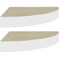 vidaXL Oak and White Wall Corner Shelves, 2 pcs, 35x35x3.8 cm, Durable MDF and Metal, Easy to Install, Modern Design, Ideal for Collectables, Books, Decorations Display in Living Room or Bedroom