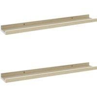vidaXL Wall Shelves 2 pcs, White and Sonoma Oak - Modern Stylish Design MDF Shelving for Books, Ornaments, and Other Decor