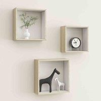 vidaXL Wall Cube Shelves - Set of 3 in White and Sonoma Oak, Corner Hanging Shelves, MDF Material, for Living Room, Bedroom or Office