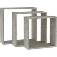 vidaXL Wall Cube Shelves 3-Piece Set, MDF-Constructed Floating Shelves in Concrete Grey, versatile sizes, Easy-to-install modern design for Bedroom, Living Room, or Office