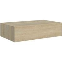 vidaXL Wall-Mounted Drawer Shelf - Oak Coloured Spacious Storage Unit, Durable MDF and Metal Construction, Modern Design Floating Shelf for Living Room, Easy Assembly, 40x23.5x10cm