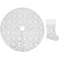 vidaXL 90 cm Luxury Christmas Tree Skirt with Matching Sock – White – 100% Polyester Fabric – Features Snow Pattern – Includes Christmas Sock