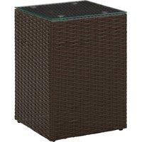 vidaXL Side Table - Glass Top, Brown Poly Rattan, Indoor/Outdoor, Lightweight and Durable, Metal Frame, 35x35x52 cm