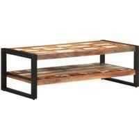 vidaXL Solid Reclaimed Wood Coffee Table - Rustic Rectangular Design with Powder-Coated Iron Frame and Double-Layered Storage Space