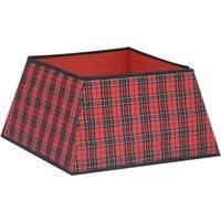 vidaXL Christmas Tree Skirt - Plaid Patterned Red and Black - Durable Fabric and Cardboard - Easy Assembly - Charming Holiday Decor - 48x48x25 cm