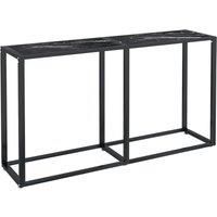 vidaXL Tempered Glass Console Table with Black Marble Finish and Powder-coated Steel Frame - Rectangular Side Table for Living Room, Lounge Area