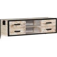 vidaXL TV Cabinet - Solid Acacia Wood Material, Grey Finish, 4 Drawers, 2 Open Compartments, 110x30x41 cm Dimensions - Ideal for Living Room or Bedroom