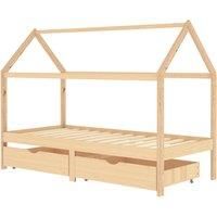 Solid Pine Wood Kids Bed Frame with Drawers 90x200 cm Wooden Base Unit vidaXL