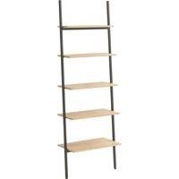 vidaXL 5-Tier Leaning Shelf - Light Brown and Black - Steel Frame - Modern Freestanding Bookshelf - Easy Assembly