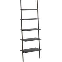 vidaXL 5-Tier Leaning Shelf - Compact, Strong Steel Frame Bookcase, Space-Saving Black Wall-leaning Design Ideal for Home and Office - Engineered Wood Construction