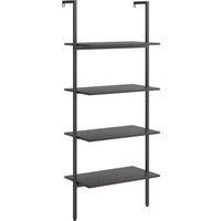 vidaXL Black Lean Shelf - 4-Tier Engineered Wood and Steel Construction for Home and Office, Compact Storage Solution.