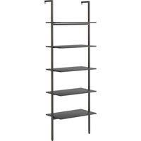 vidaXL 5-Tier Leaning Shelf, Black - Steel and Engineered Wood Bookcase with Wall Attachment Device- 64x35x185 cm - for Living Room, Bedroom, Office