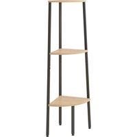vidaXL Engineered Wood & Steel Corner Shelf, 3-Tier Storage Unit For Living Room, Bedroom, Office In Light Brown & Black 45.5x31.5x120 cm