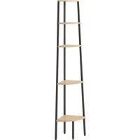 vidaXL 5-Tier Corner Shelf, Light Brown and Black, 45.5x31.5x180 cm, Sturdy Steel Frame, Engineered Wood Shelves, Ample Storage, Easy-Assembly, House & Office Furniture