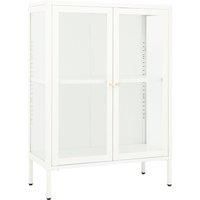 vidaXL Sleek White Sideboard – Versatile Storage Cabinet with Adjustable Shelves and Tempered Glass Compartments, Made of Durable Powder-Coated Steel – Perfect for Living Room, Bedroom, Office