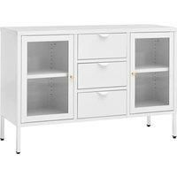 vidaXL Sideboard | White Steel and Tempered Glass | Adjustable Shelves | Drawers with Ballbearing Runners | Load Capacity 90kg