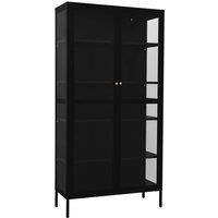 vidaXL Black Steel and Tempered Glass Display Cabinet - Adjustable Shelves for Versatile Storage - Modern and Durable Design for Living Room Decor