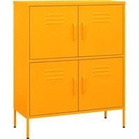 vidaXL Steel Storage Cabinet - Mustard Yellow Sideboard/Bookcase with 4 Doors, Adjustable Shelves for Living Room/Organizer