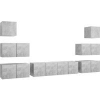 vidaXL 8-Piece TV Cabinet Set in Concrete Grey - Engineered Wood, Wall-Mounted Design, Ample Storage Space for Living Room