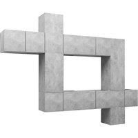 vidaXL 10 Piece TV Cabinet Set in Concrete Grey - Modern Wall Attached Engineered Wood Furniture with Multiple Compartments for Living Room