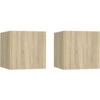 vidaXL 2-Piece Bedside Cabinets Set in Sonoma Oak - Engineered Wood - Scandinavian Style, Wall-Fitted Feature with Spacious Compartments
