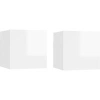 vidaXL 2x High Gloss White Bedside Cabinets - Wall-Mounted Engineered Wood Telephone Stands, Reversible Door, Side Table Set for Bedroom/Living Area