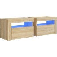 vidaXL 2 pcs Bedside Cabinets with LEDs, Practical Sonoma Oak Engineered Wood Cabinets, Versatile Nightstands with Sturdy Tops for Home Décor, 60x35x40cm, Modern Furniture with Ample Storage