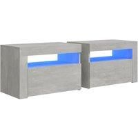 vidaXL Bedside Cabinets with Integrated LED Lights, 2 pcs, in Concrete Grey; Engineered Wood, Multifunctional End Tables, Versatile Bedroom Storage Furniture