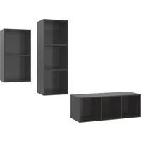 vidaXL 3 Piece TV Cabinet Set High Gloss Grey Engineered Wood