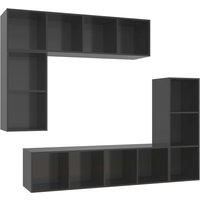 vidaXL High Gloss Grey Engineered Wood TV Cabinet Set – Wall Mounted Storage Units for Living Room - Easy to Clean
