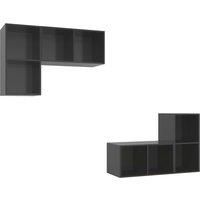 vidaXL Wall-mounted Modern TV Cabinets in High Gloss Grey Engineered Wood - Set of 4 Units with Ample Storage Space/'