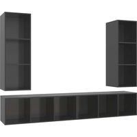 vidaXL Wall-mounted TV Cabinets 4 pcs High Gloss Grey Engineered Wood