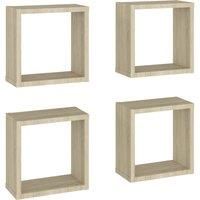 vidaXL 4 x Cube Shelves, Wall Shelves, Hanging Shelves, Cube, Lounge, CD Shelf, Decorative Shelf, Bookcase, Floating Shelf, Sonoma Oak, 30 x 15 x 30 cm