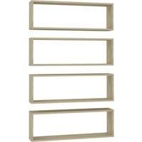 vidaXL 4x Wall Cube Shelves Home Living Room Bedroom Furniture Set Ledges Storage Wall Hanging Floating Shelf Unit Cube Organiser Chipboard Sonoma Oak