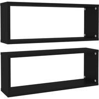 Wall Cube Shelf 2 pcs Black 60x15x23 cm Engineered Wood